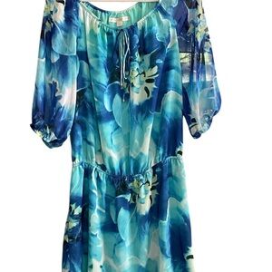 Boston Proper Blue Floral Midi Dress